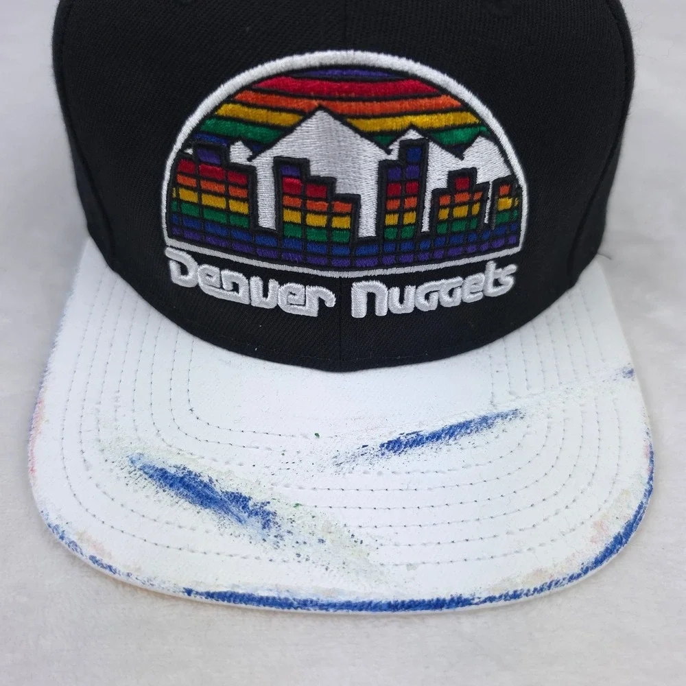 Denver Nuggets Mitchell & Ness NBA Snapback Hat Cap 3D Logo Torn Ripped Bill NWT